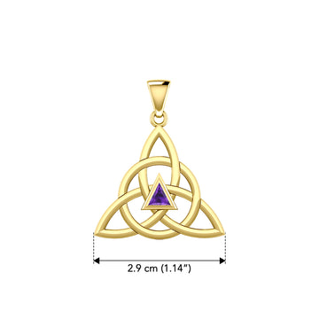 Celtic Triquetra Recovery Solid Yellow Gold Pendant with Gemstone GPD5837